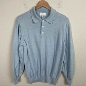 Brioni Blue Vintage Wool Collared Sweater Large 20.5" pit to pit 26" length Pre